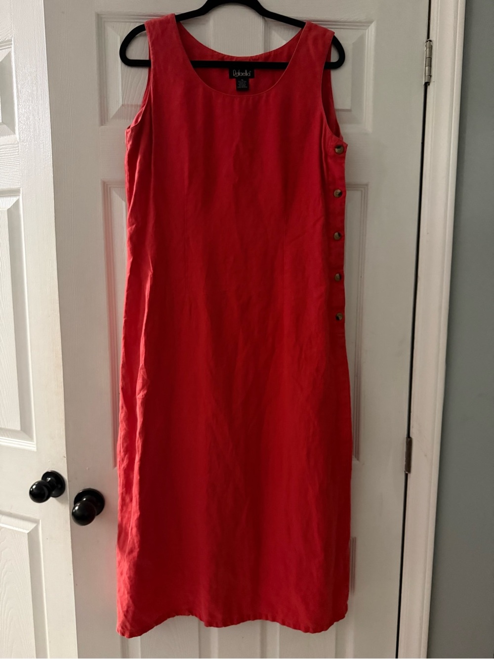 vintage 1990s Rafaella red linen midi dress with button down side 100% linen